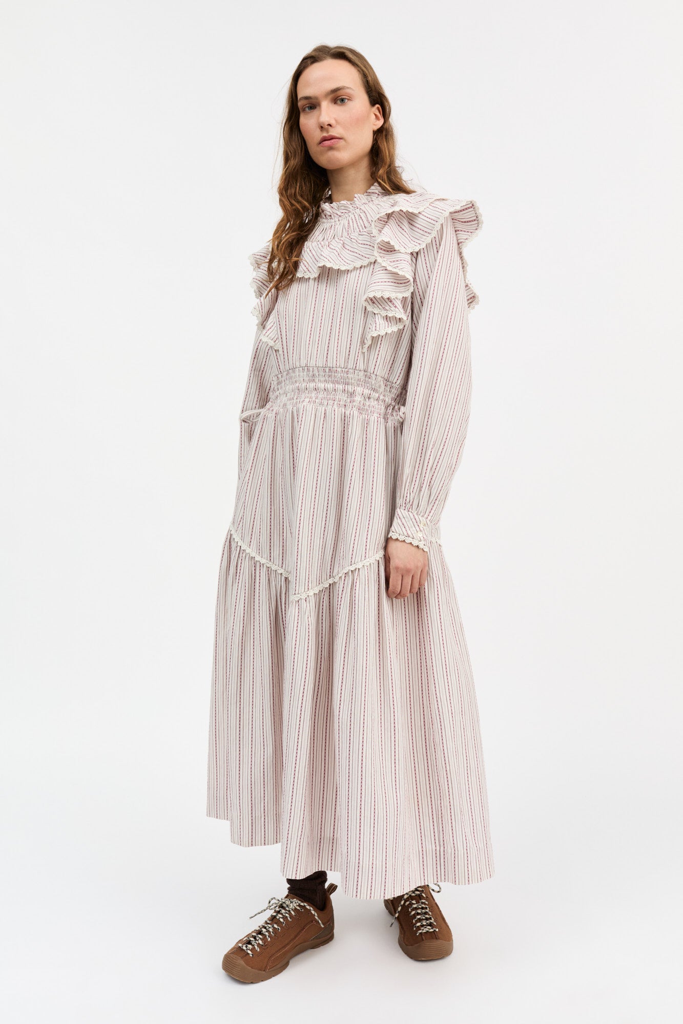 Skall Studio Claudette dress Dress Raspberry/Cream stripe