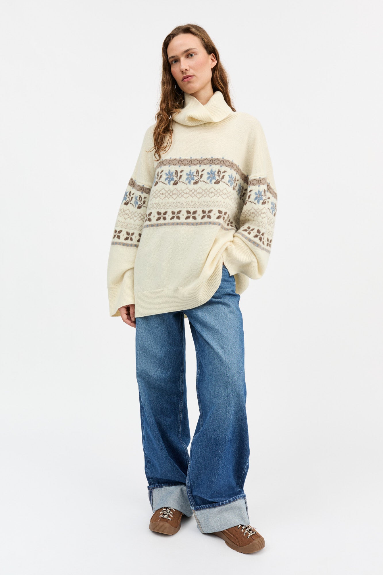 Skall Studio Leonora t-neck Turtleneck Brown/Ecru jacquard