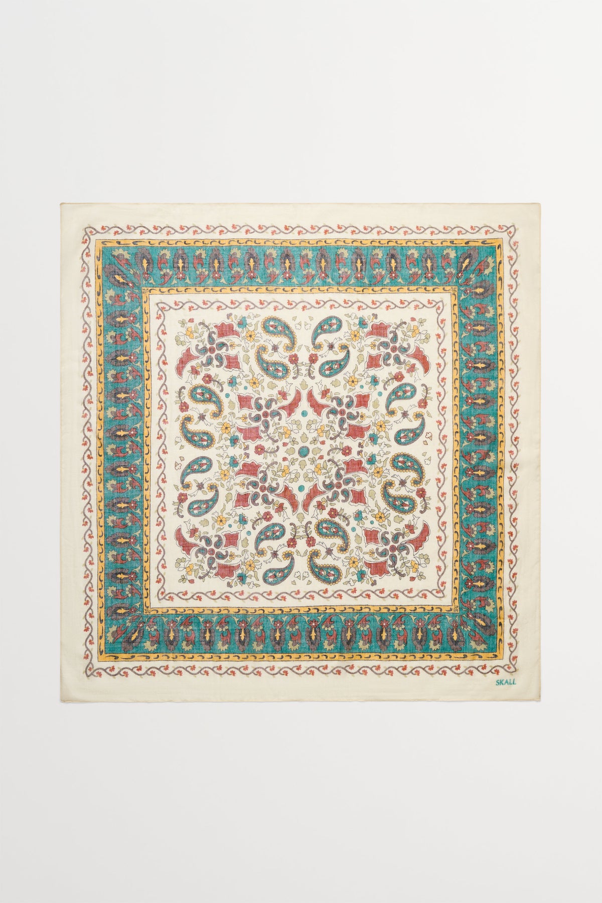 Skall Studio Mafalda wool scarf 90x90 Scarf Beige/Blue Kalamkari