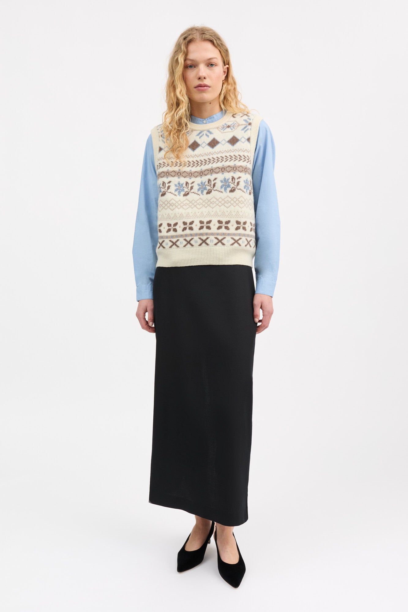 Skall Studio Vero vest Vest Brown/Ecru jacquard